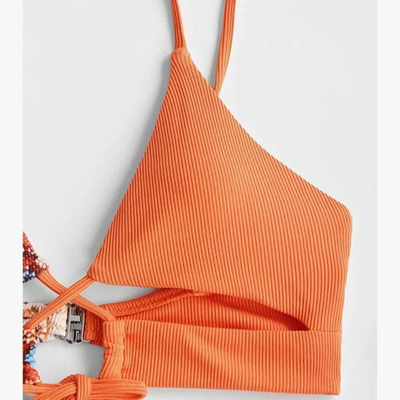 NWT Snake Skin Color Block Print Bathing Suit - easy clip back closure - Picture 4 of 7